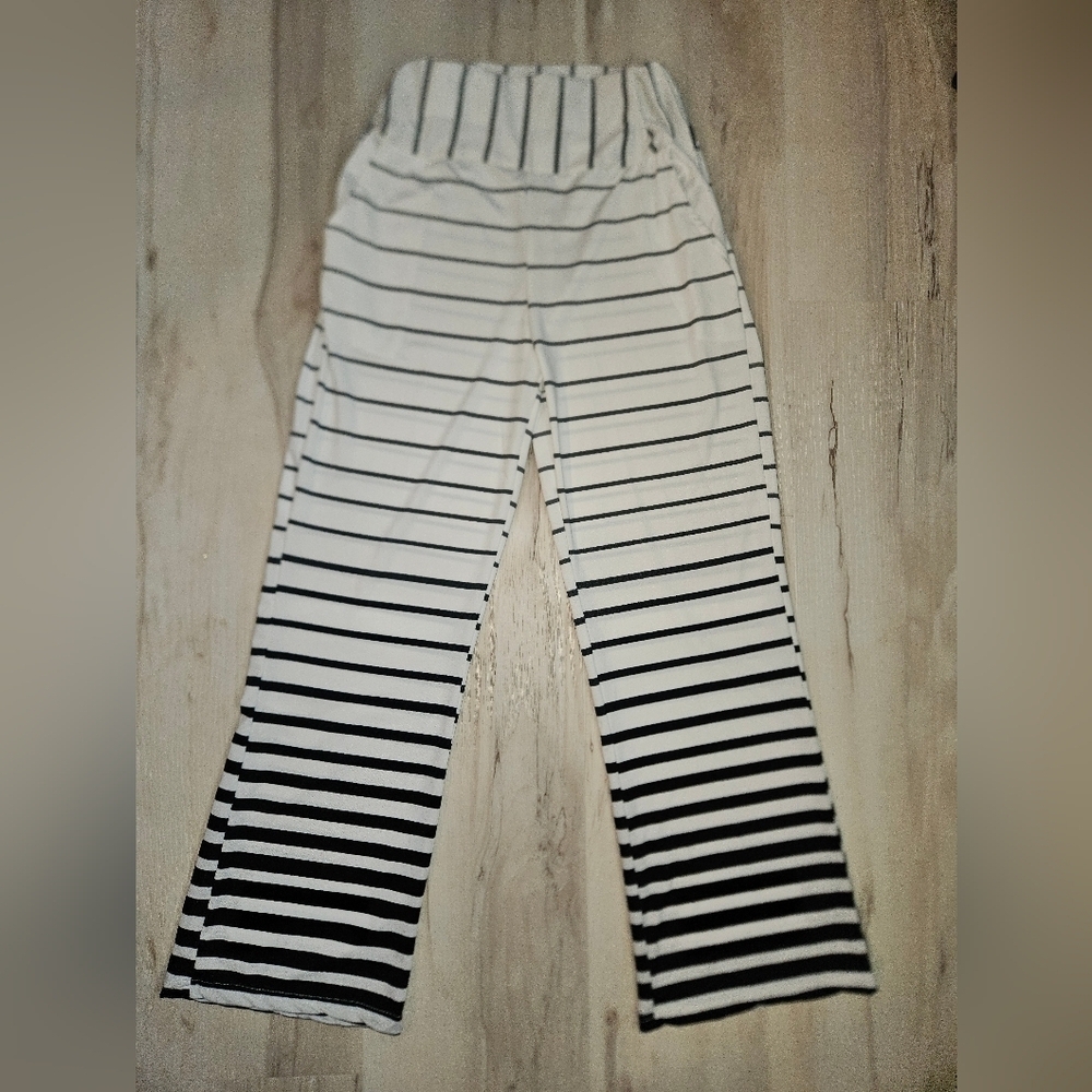 Amazon Black White Striped Wide Leg Soft Palazzo Pants Medium Lounge  Pockets